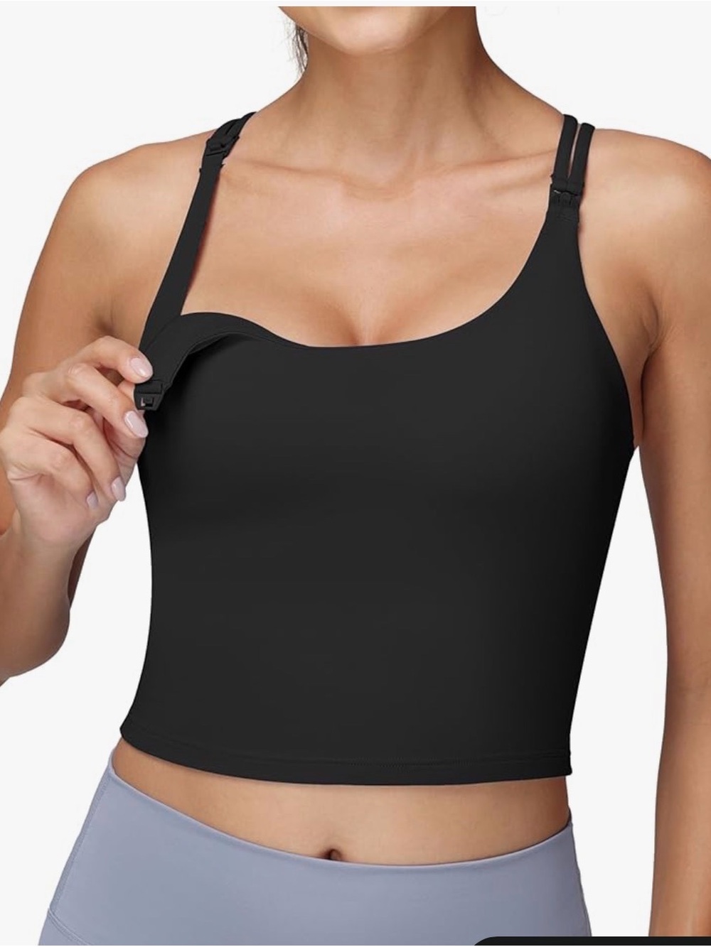 Black Nursing & Support Crop Sports Bra with Clip-Down Straps